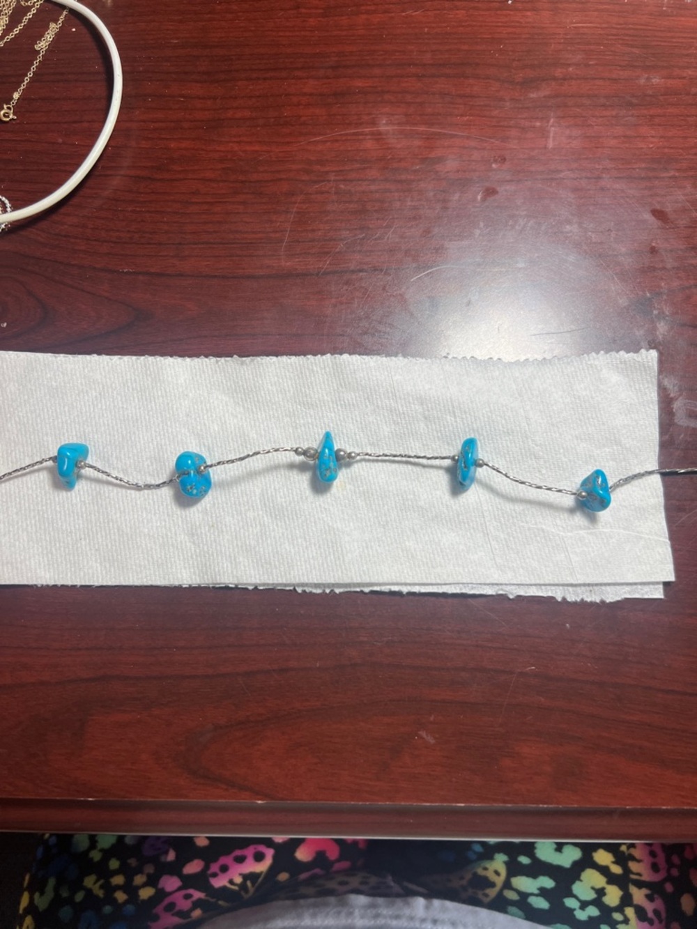 Turquoise Bead Necklace - Blue Stone delicate twisted link chain